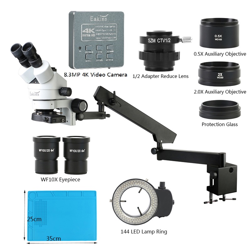 Simul Tiêu Cự Zoom 3.5X - 90X  - đánh giá và giá Trinocular Stereo Microscope 7X-45X
