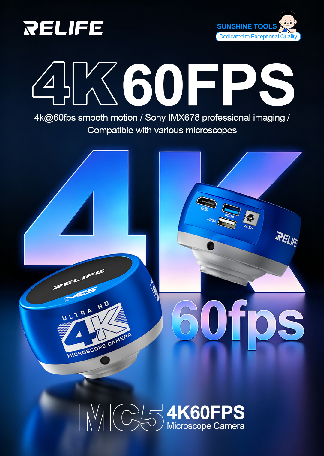 RELIFE MC5 4K 60FPS Microscope - đánh giá và giá 4K Microscope Camera Sony Sensor